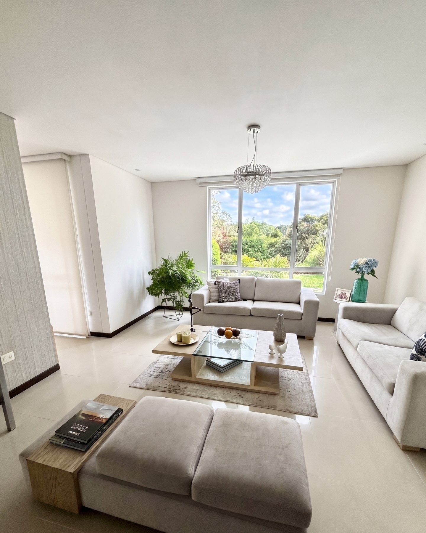 Sala con el ventanal lleno de verde